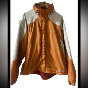 LL Bean Waterproof Ski Jacket Removeable Hood Men's Xl Coat Orange Grey X-large